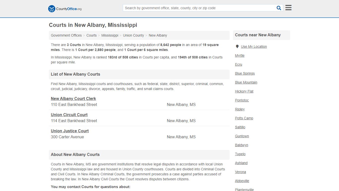 Courts - New Albany, MS (Court Records & Calendars)